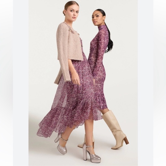 CINQ A SEPT Inkstrokes Daria Silk Midi Dress - Dark Plum - Picture 6 of 8